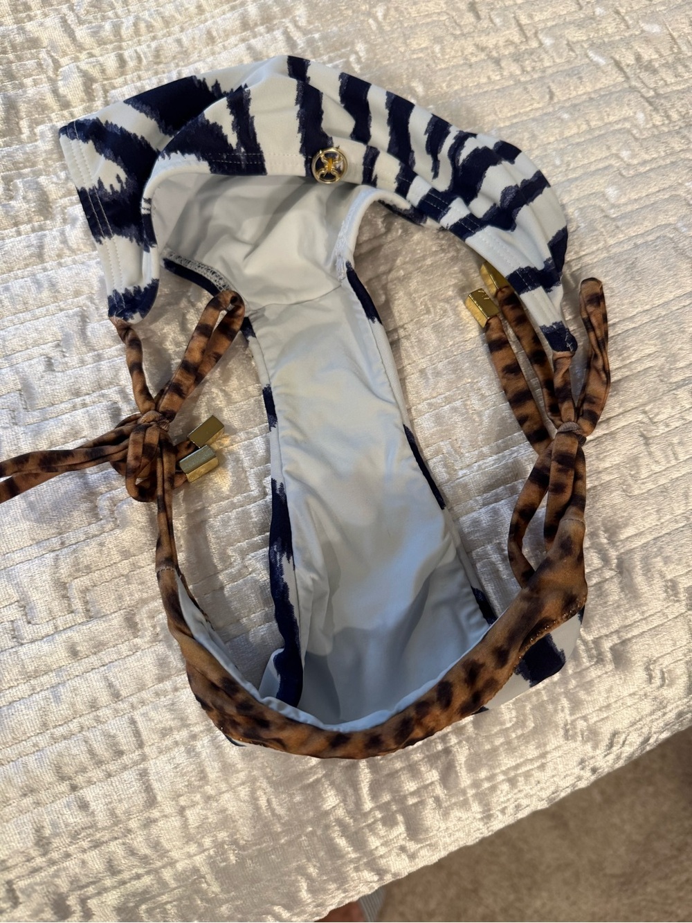 Vix Bikini w/coverup, 3 piece; Navy/White Stripes w/cheetah print trim, S, Good. - Picture 9 of 11